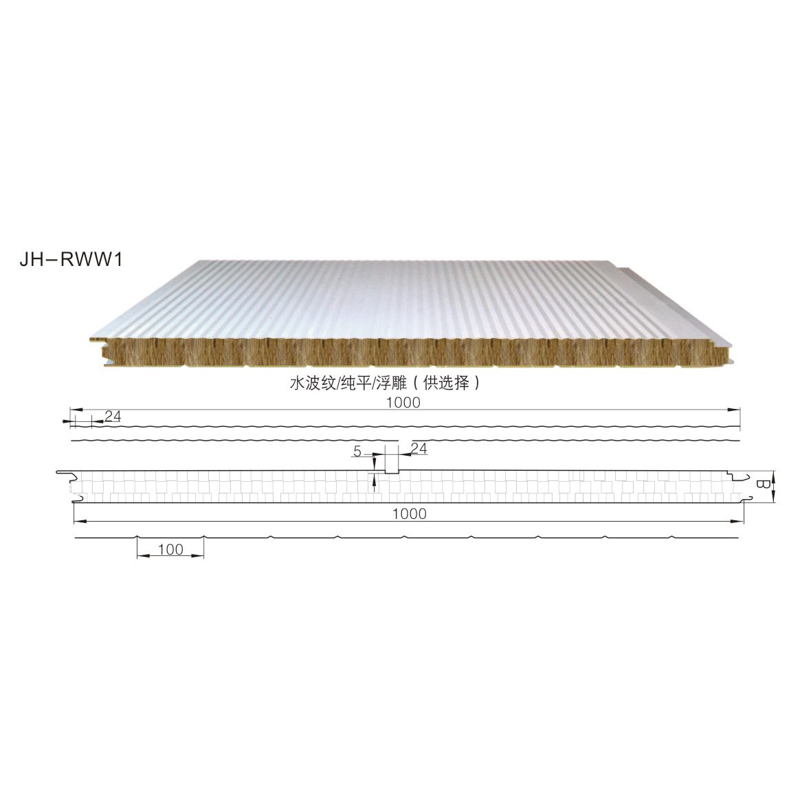 純（chún）岩棉牆麵夾芯（xīn）板JH-RWW1